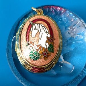 🖤Vtg Cloisonné Unicorn 🦄 locket pendant